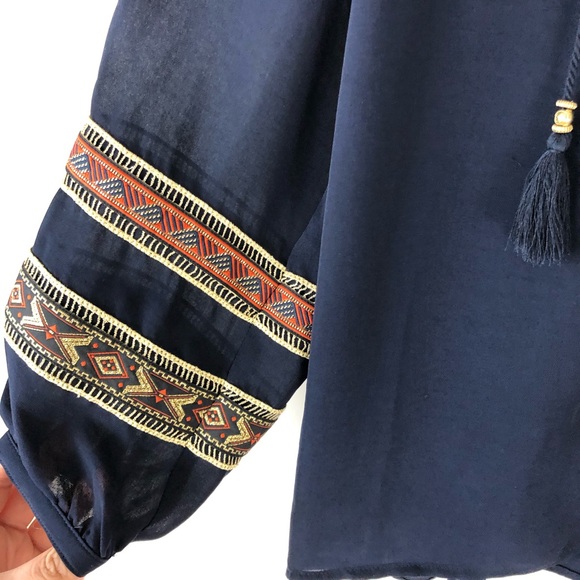 Chico’s Navy Gold Metallic Embroidered Blouse - Picture 4 of 6